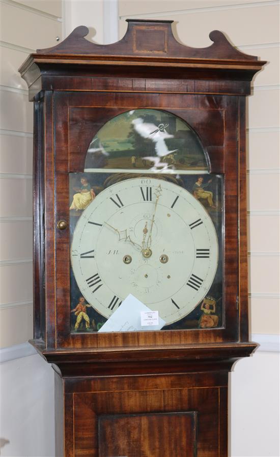 A Scottish Regency inlaid mahogany eight day longcase clock, H.206cm